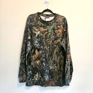 Jerzees Outdoors Shirt Men Sz XL Woodland Camouflage Long Sleeve Green Brown Tan